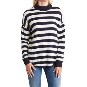 Madewell Ashbury Mockneck Sweater in Kelsey Stripe Size Small Indigo